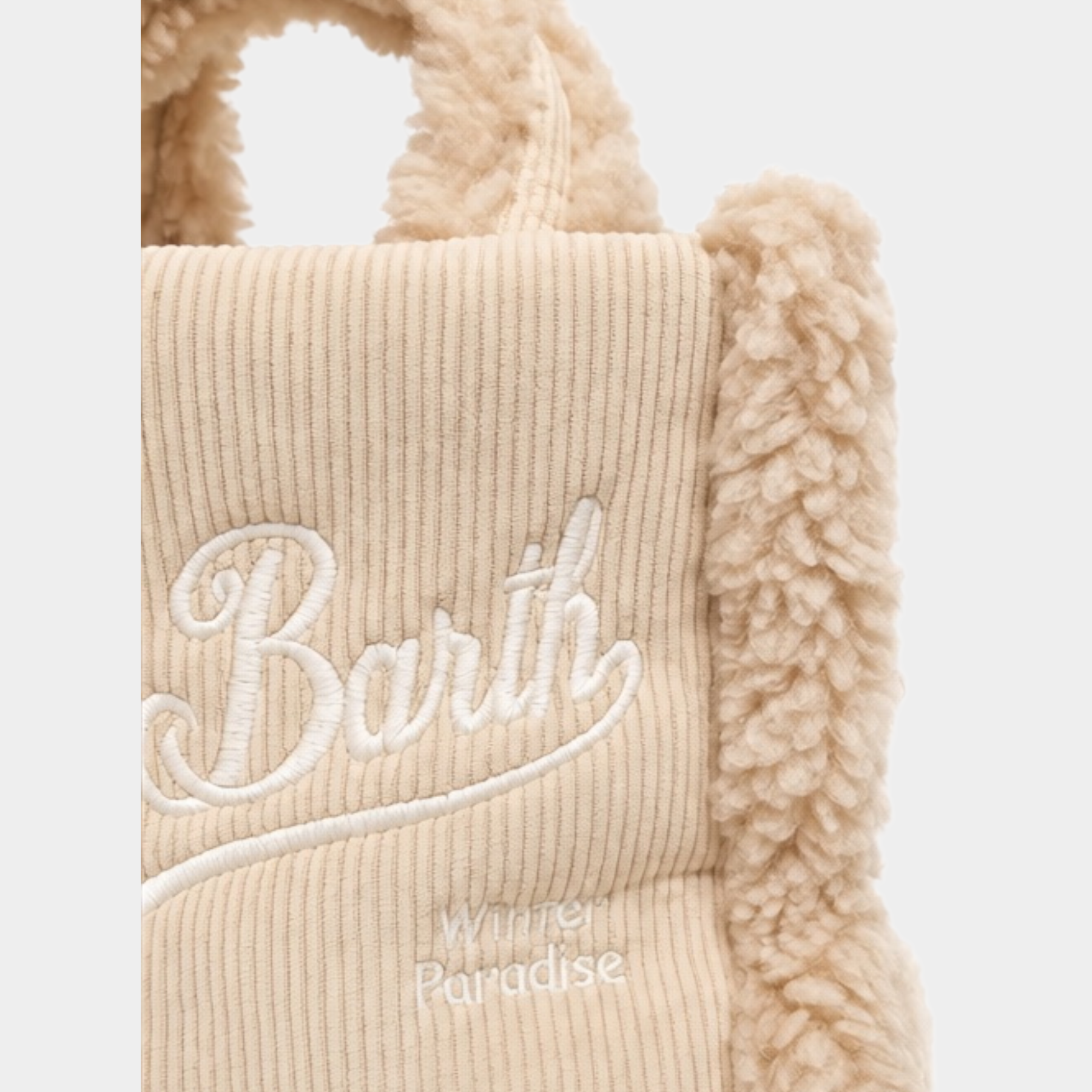 Borsa a mano Follower SRL Vanity Mini in velluto a coste avorio con dettagli in morbido effetto shearling e logo