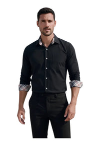 Chemise noire confort fit à carreaux tartan Homme Yves Enzo Paris - L