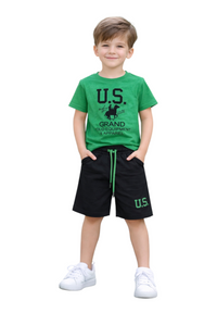 Completo t-shirt e bermuda Bambino Verde US Grand Polo - 3 anni
