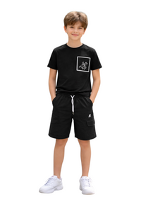 Completo t-shirt e bermuda Bambino Nero US Grand Polo - 16 anni