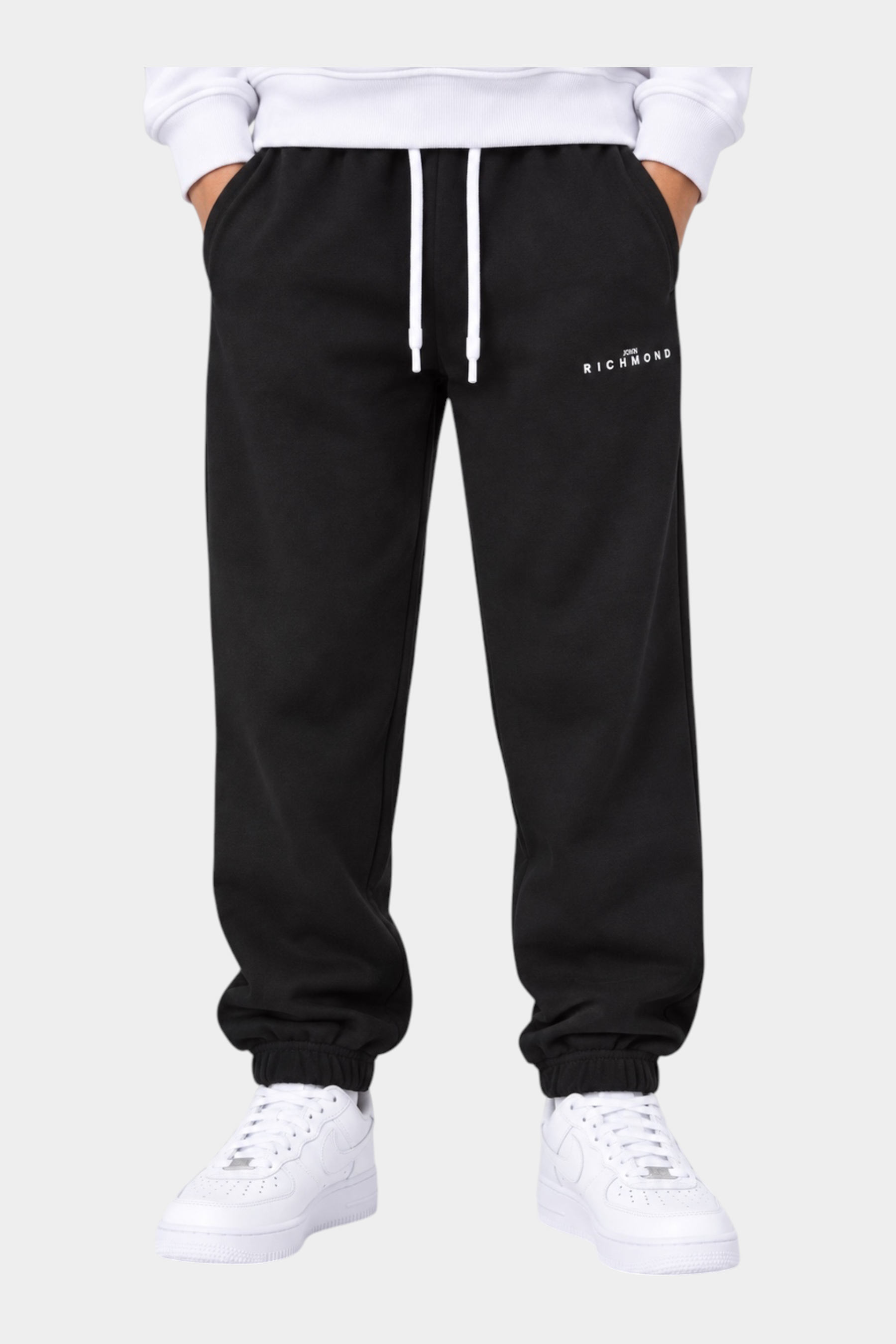 Pantaloni della tuta neri Follower SRL con logo John Richmond bianco e coulisse in vita