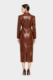 Gonna midi a vita alta in similpelle effetto coccodrillo Donna Marrone IMPERIAL