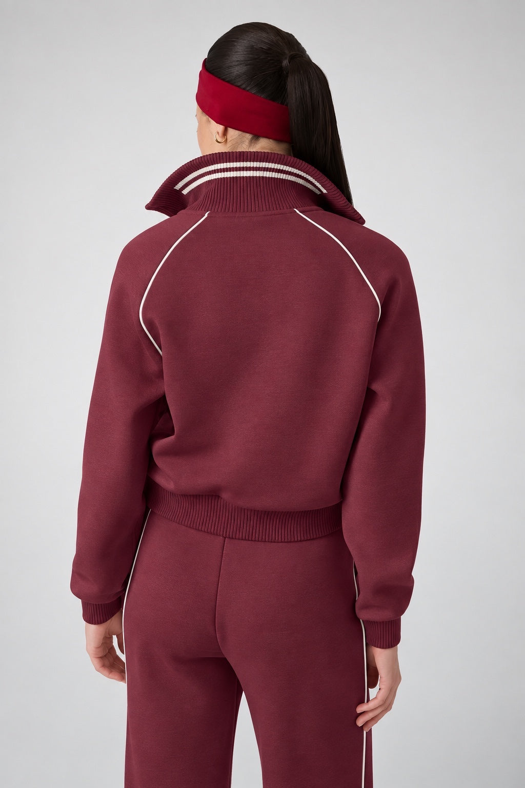 Felpa full zip Follower SRL color bordeaux con colletto a righe bianche e dettagli sportivi