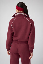 Felpa full zip Follower SRL color bordeaux con colletto a righe bianche e dettagli sportivi