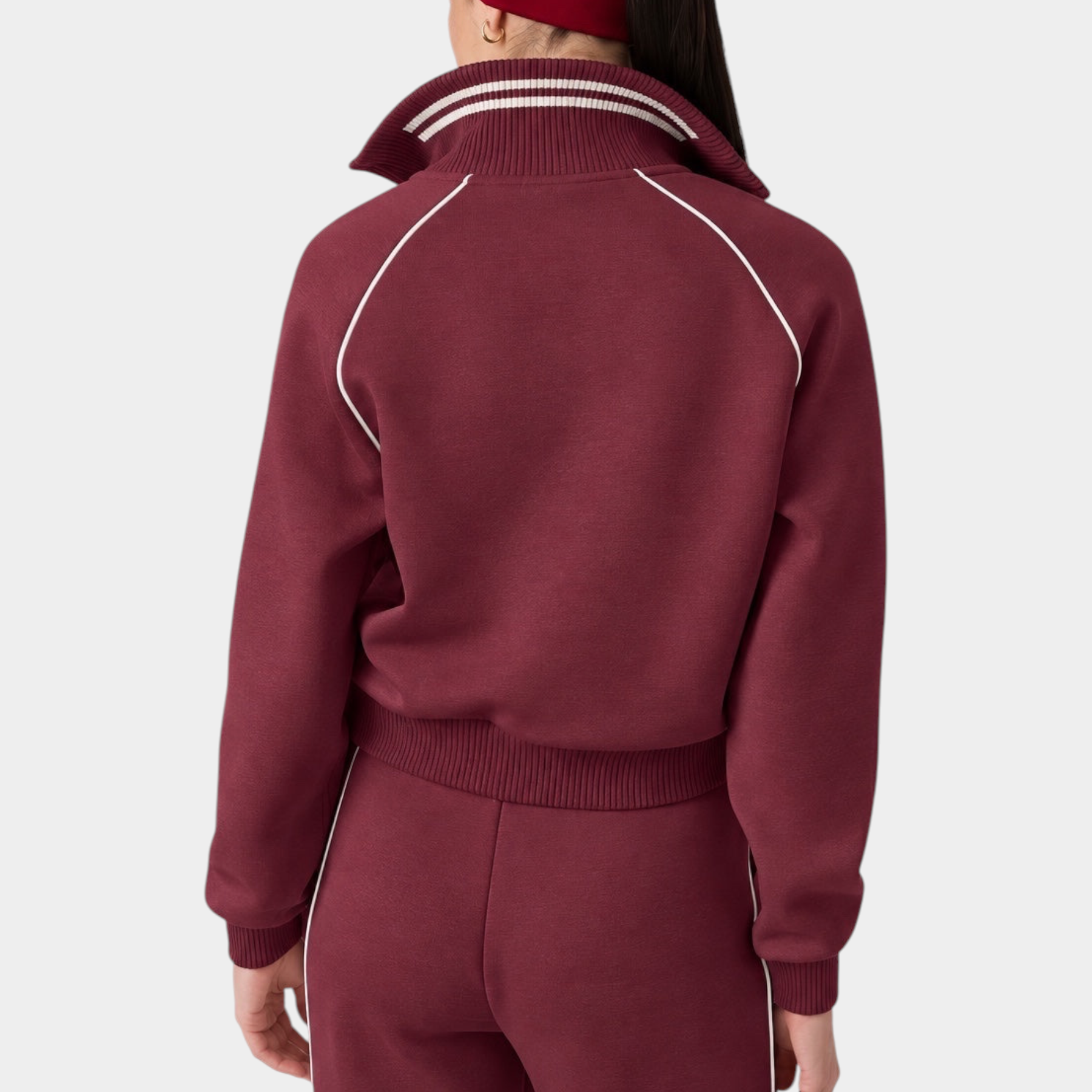 Felpa full zip Follower SRL color bordeaux con colletto a righe bianche e dettagli sportivi