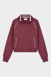 Felpa full zip Follower SRL GUESS bordeaux con colletto a coste e profili bianchi a contrasto
