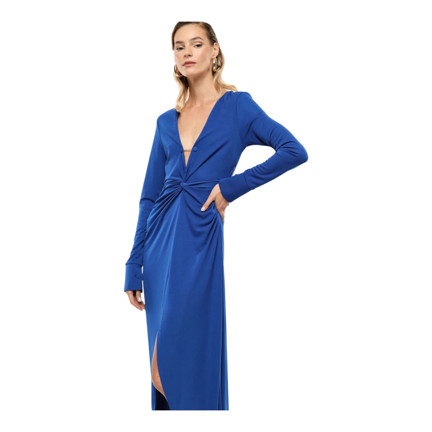 Abito lungo arricciato con spacco frontale donna blu imperial - abiti
