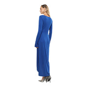 Abito lungo arricciato con spacco frontale donna blu imperial - abiti