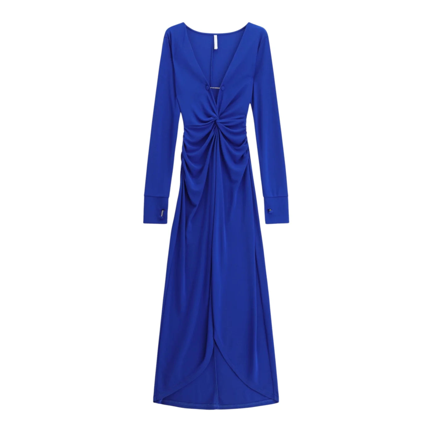 Abito lungo arricciato con spacco frontale donna blu imperial - abiti