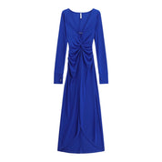 Abito lungo arricciato con spacco frontale donna blu imperial - abiti