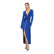 Abito lungo arricciato con spacco frontale donna blu imperial - abiti