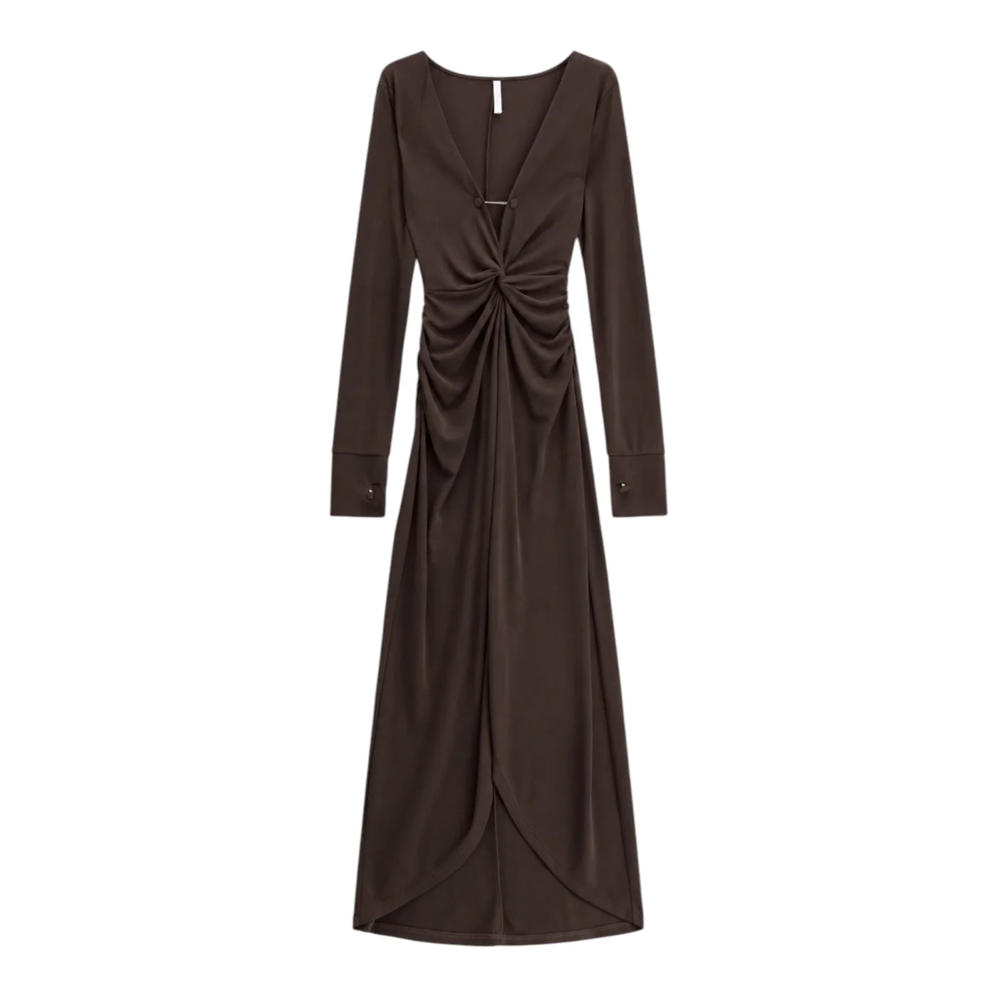 Abito lungo arricciato con spacco frontale donna marrone imperial - abiti