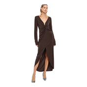 Abito lungo arricciato con spacco frontale donna marrone imperial - abiti