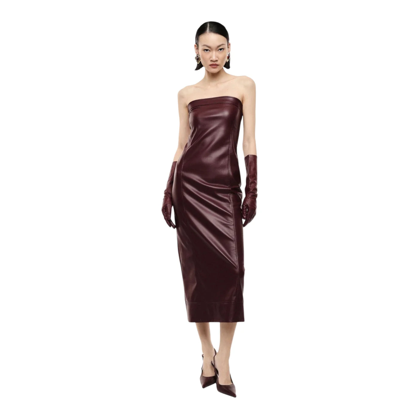 Abito midi senza spalline con scollo dritto donna bordeaux imperial - abiti