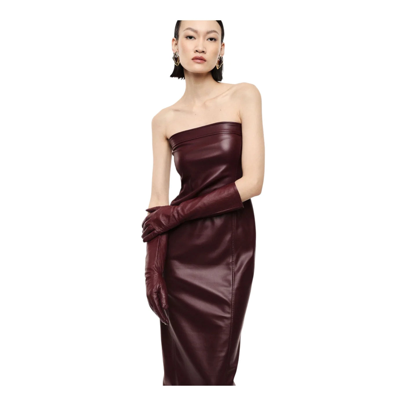 Abito midi senza spalline con scollo dritto donna bordeaux imperial - abiti