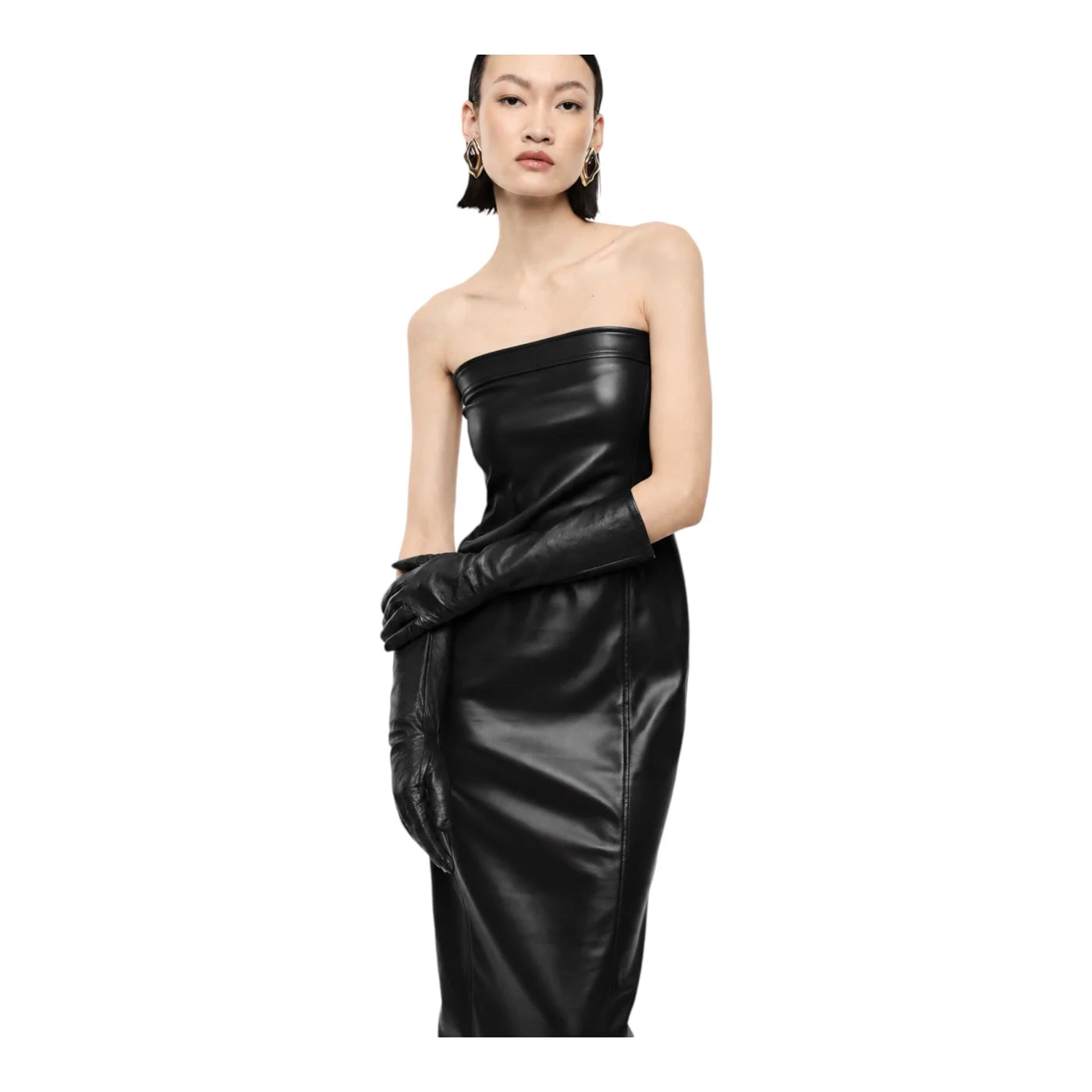 Abito midi senza spalline con scollo dritto donna nero imperial - abiti