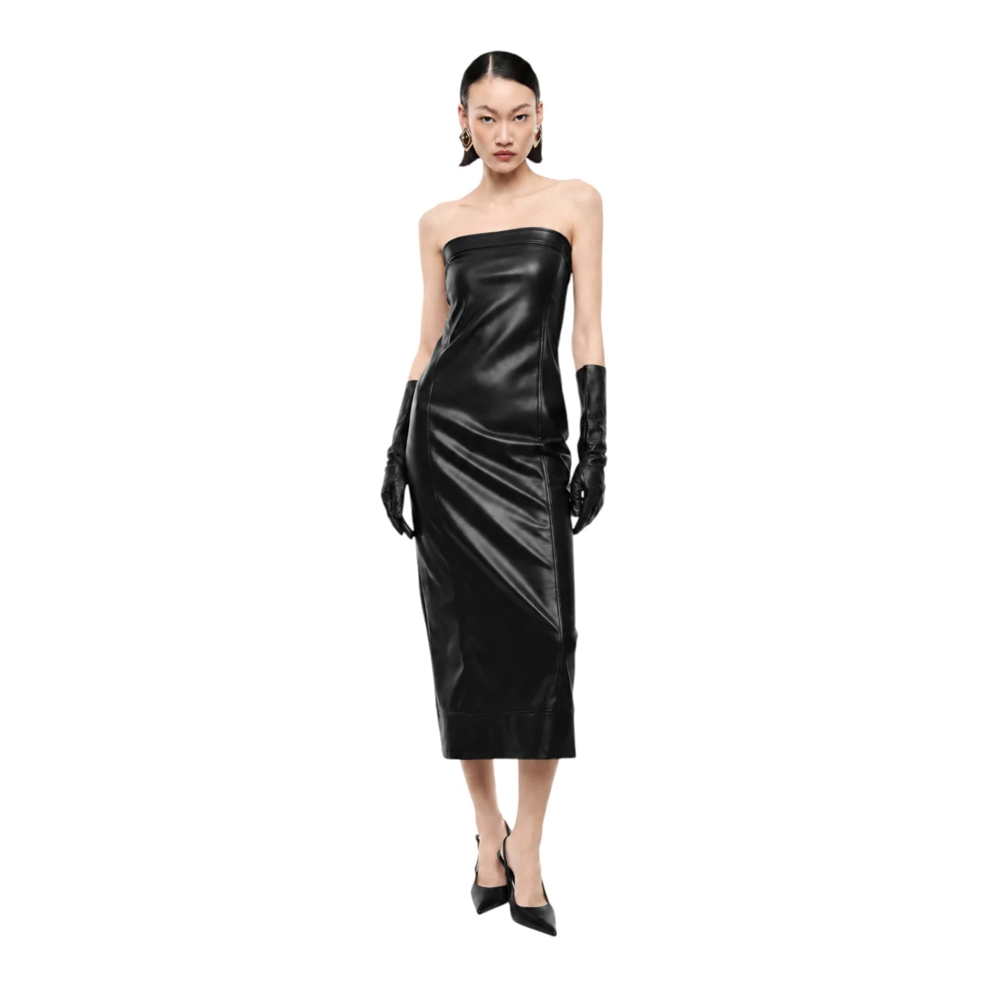 Abito midi senza spalline con scollo dritto donna nero imperial - abiti