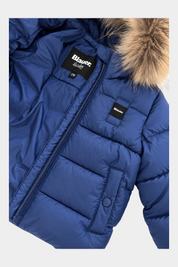 Giubbino imbottito Follower SRL Blauer blu con cappuccio bordato in pelliccia sintetica e chiusura a zip