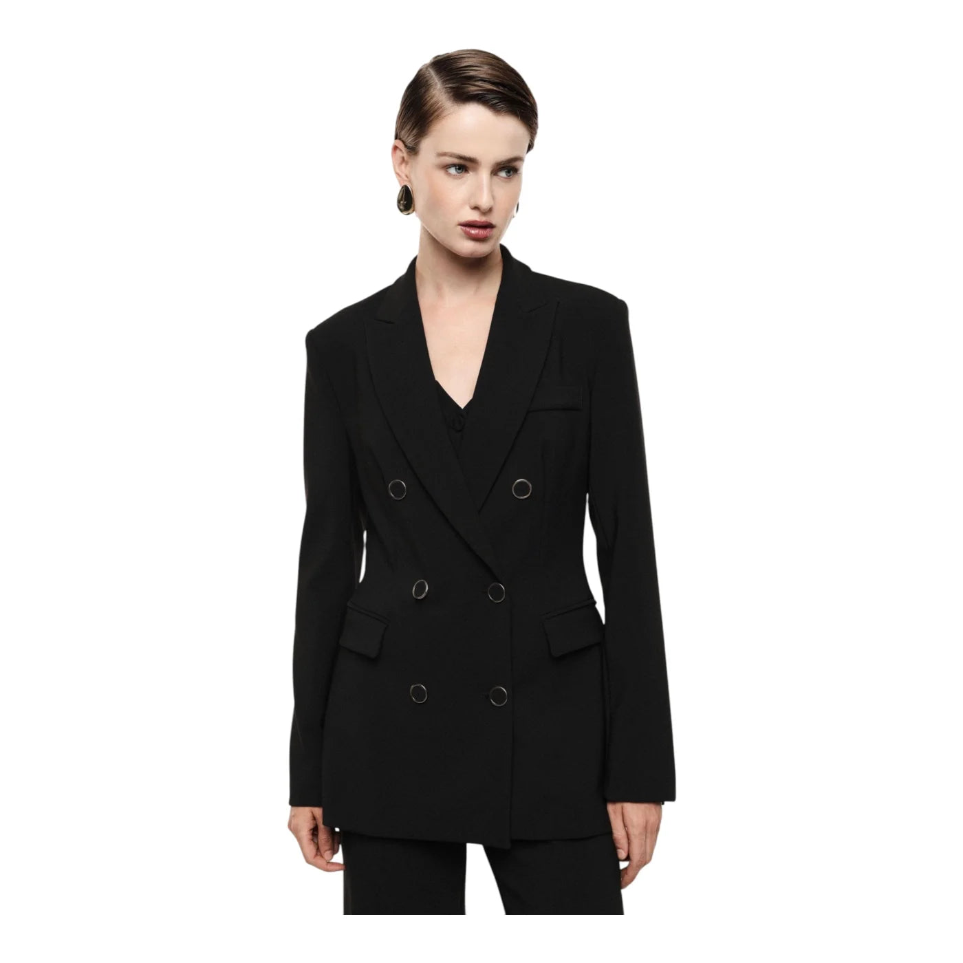 Blazer doppiopetto con tasche a pattina donna nero imperial