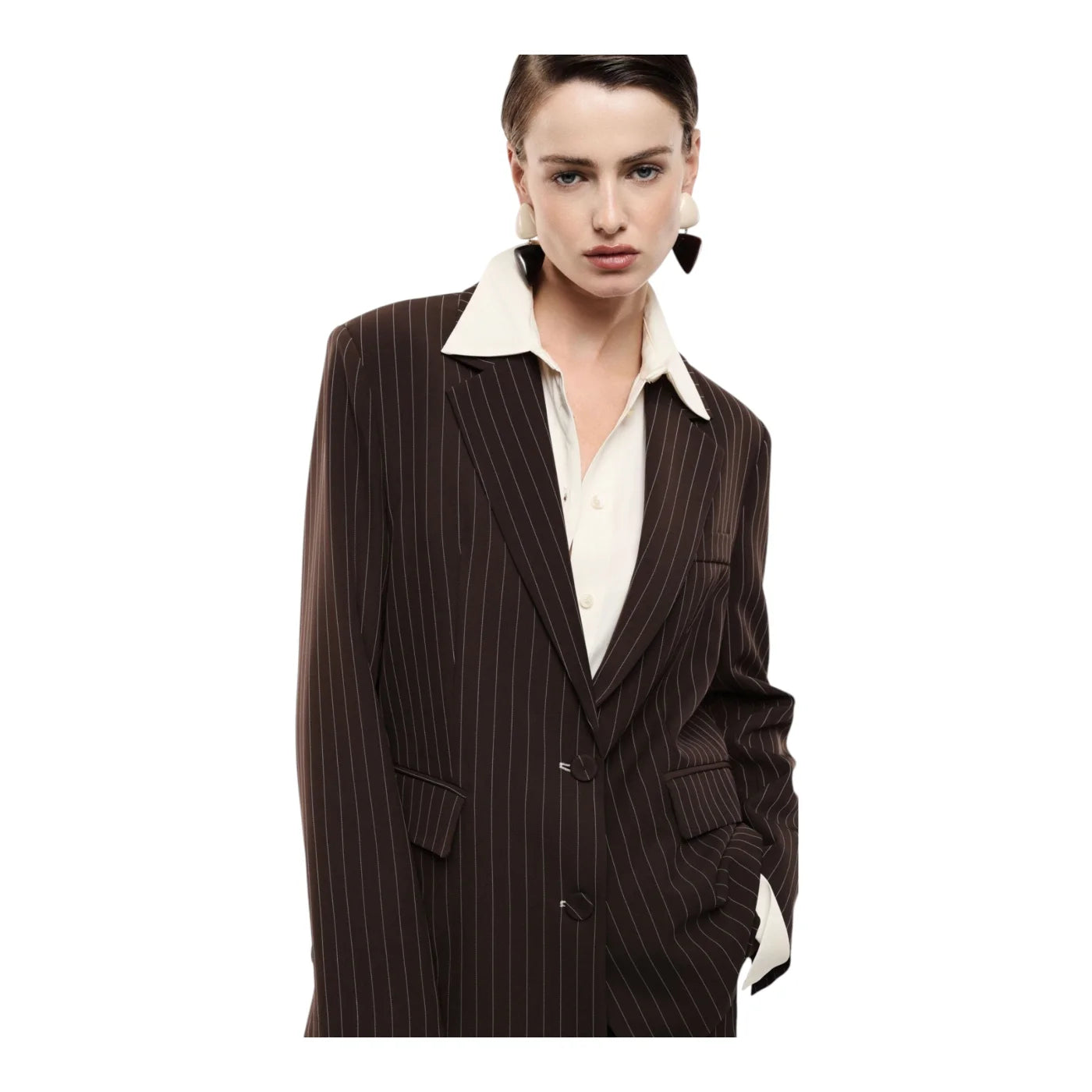 Blazer gessato regular-fit con tasche a filetto donna marrone imperial