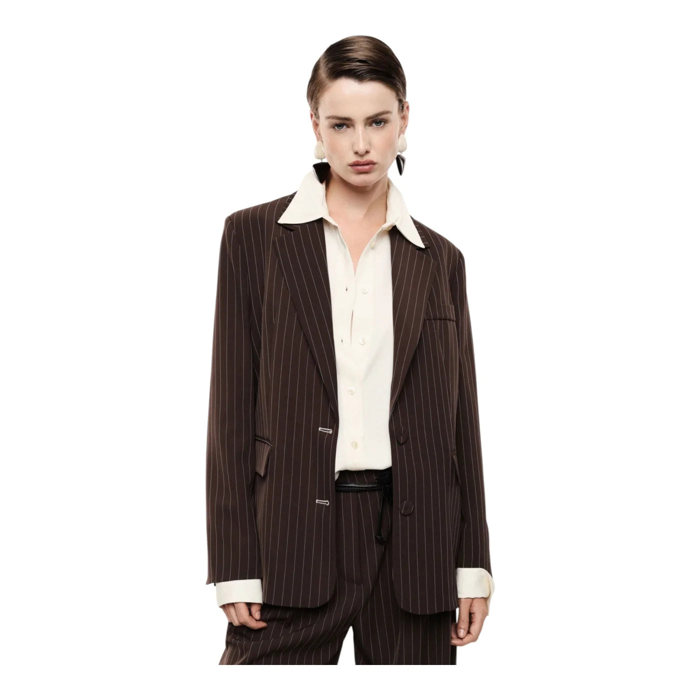 Blazer gessato regular-fit con tasche a filetto donna marrone imperial