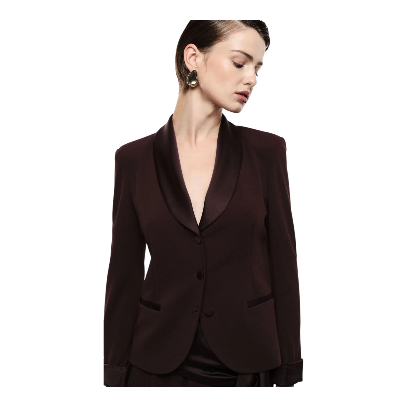 Blazer monopetto con revers a scialle e tasche donna bordeaux imperial
