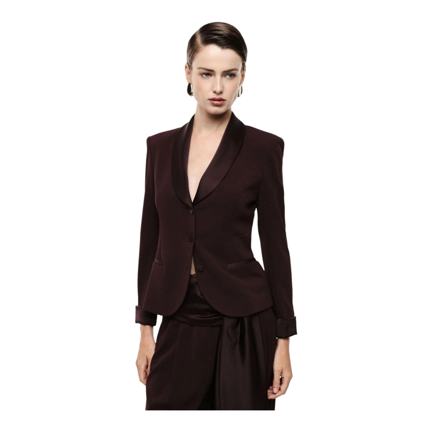Blazer monopetto con revers a scialle e tasche donna bordeaux imperial