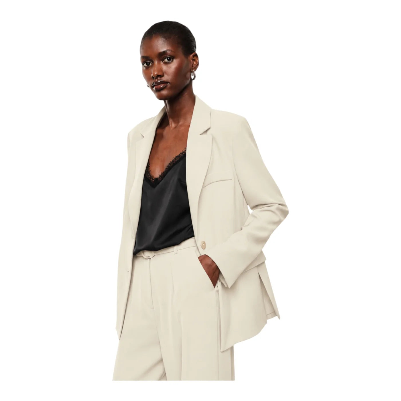 Blazer monopetto con tasche a patta laterali donna avorio imperial