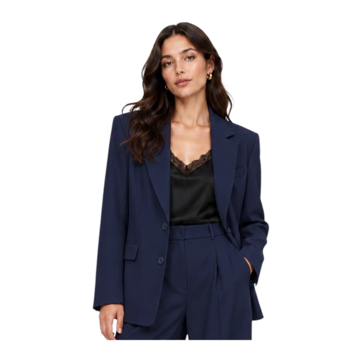 Blazer monopetto con tasche a patta laterali donna blu imperial