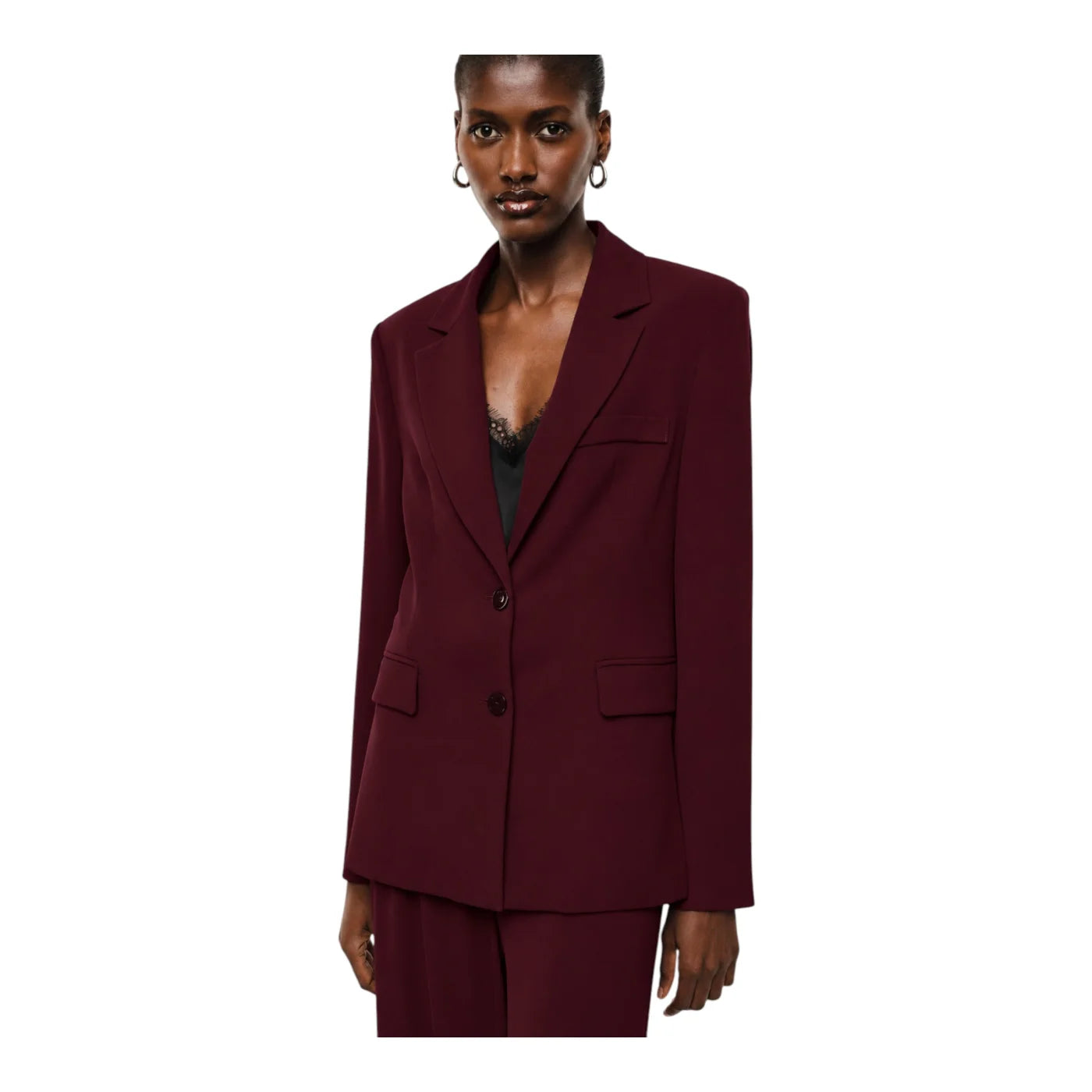 Blazer monopetto con tasche a patta laterali donna bordeaux imperial