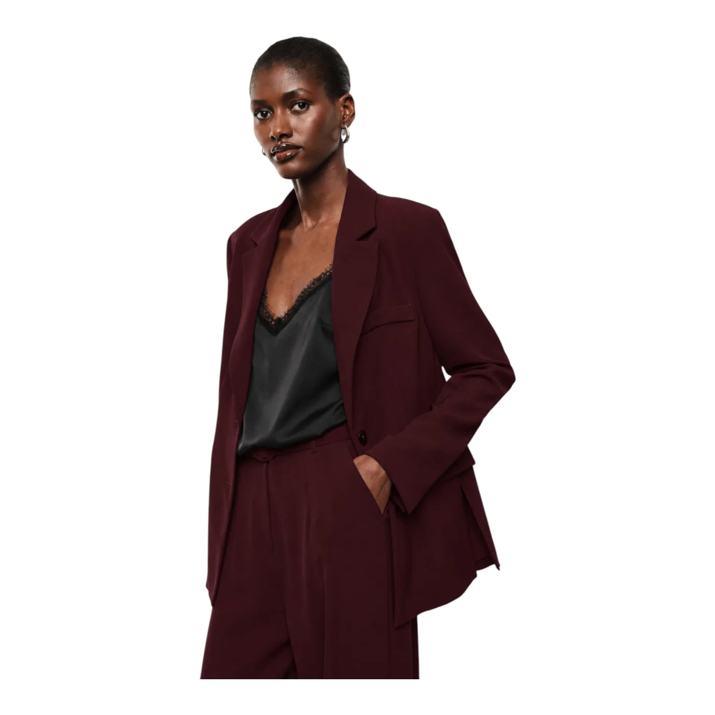 Blazer monopetto con tasche a patta laterali donna bordeaux imperial