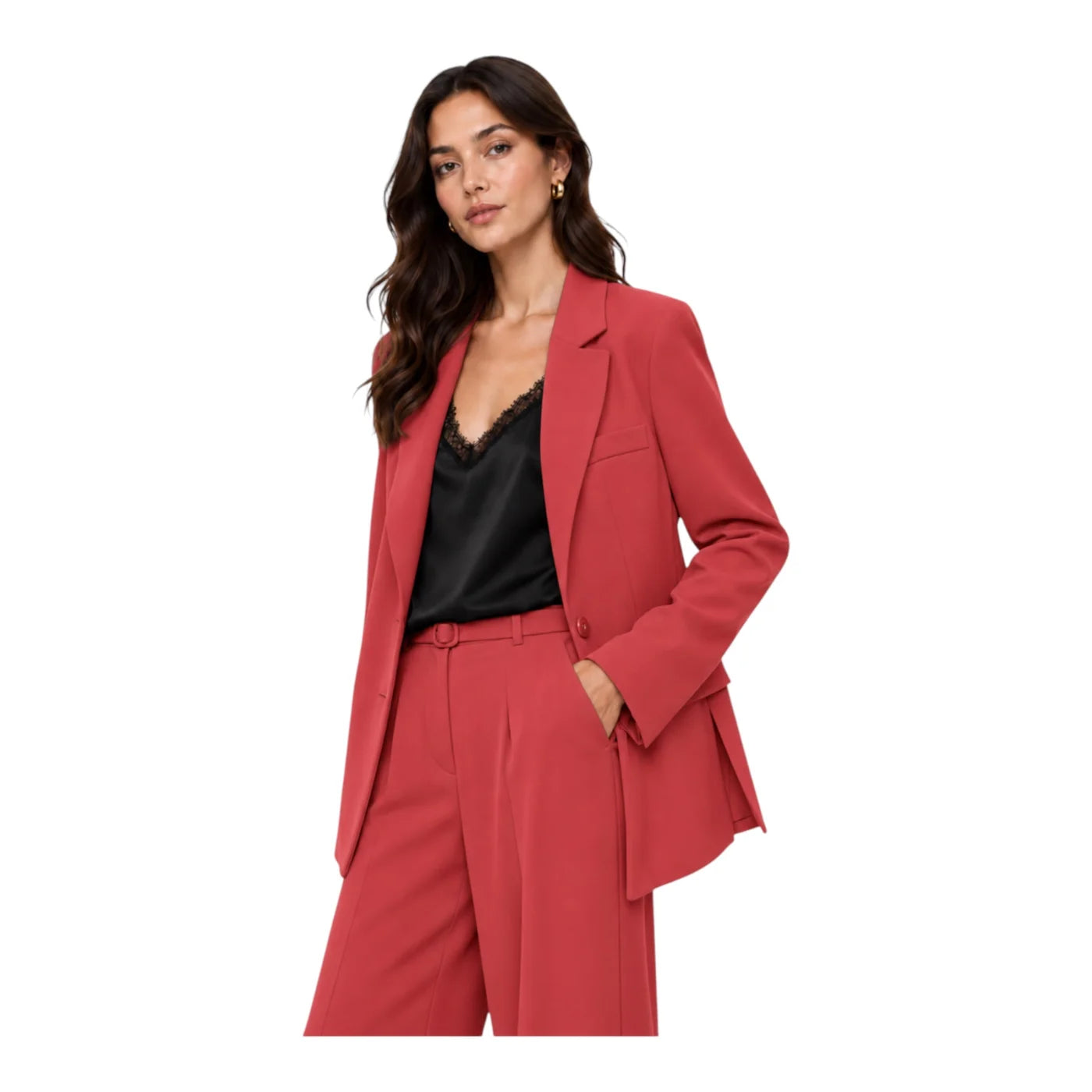Blazer monopetto con tasche a patta laterali donna rosa imperial