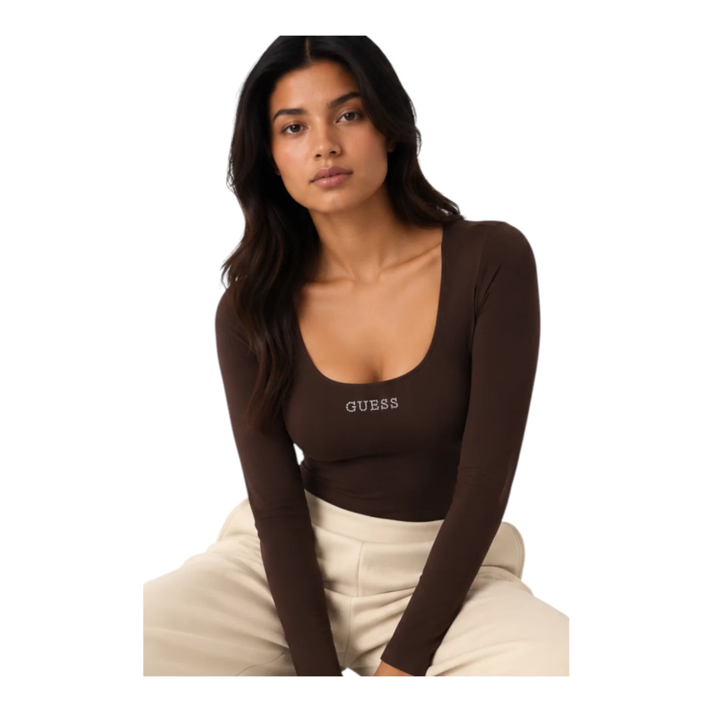 Body con logo a borchie donna marrone guess