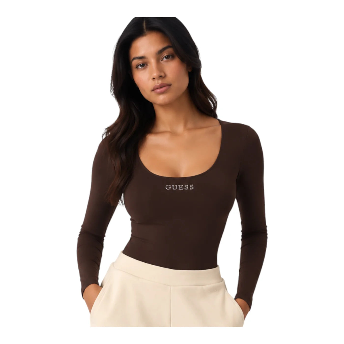 Body con logo a borchie donna marrone guess