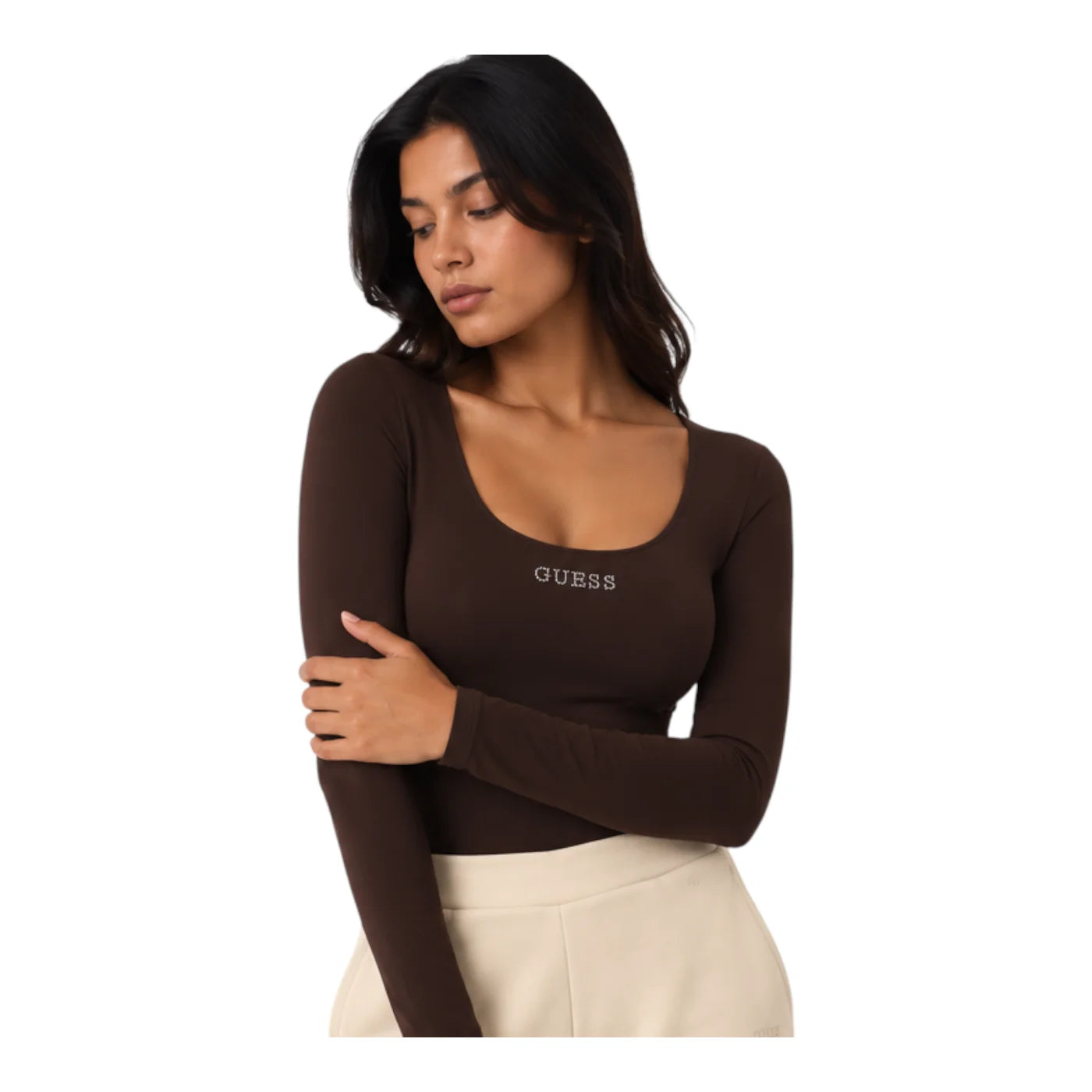 Body con logo a borchie donna marrone guess
