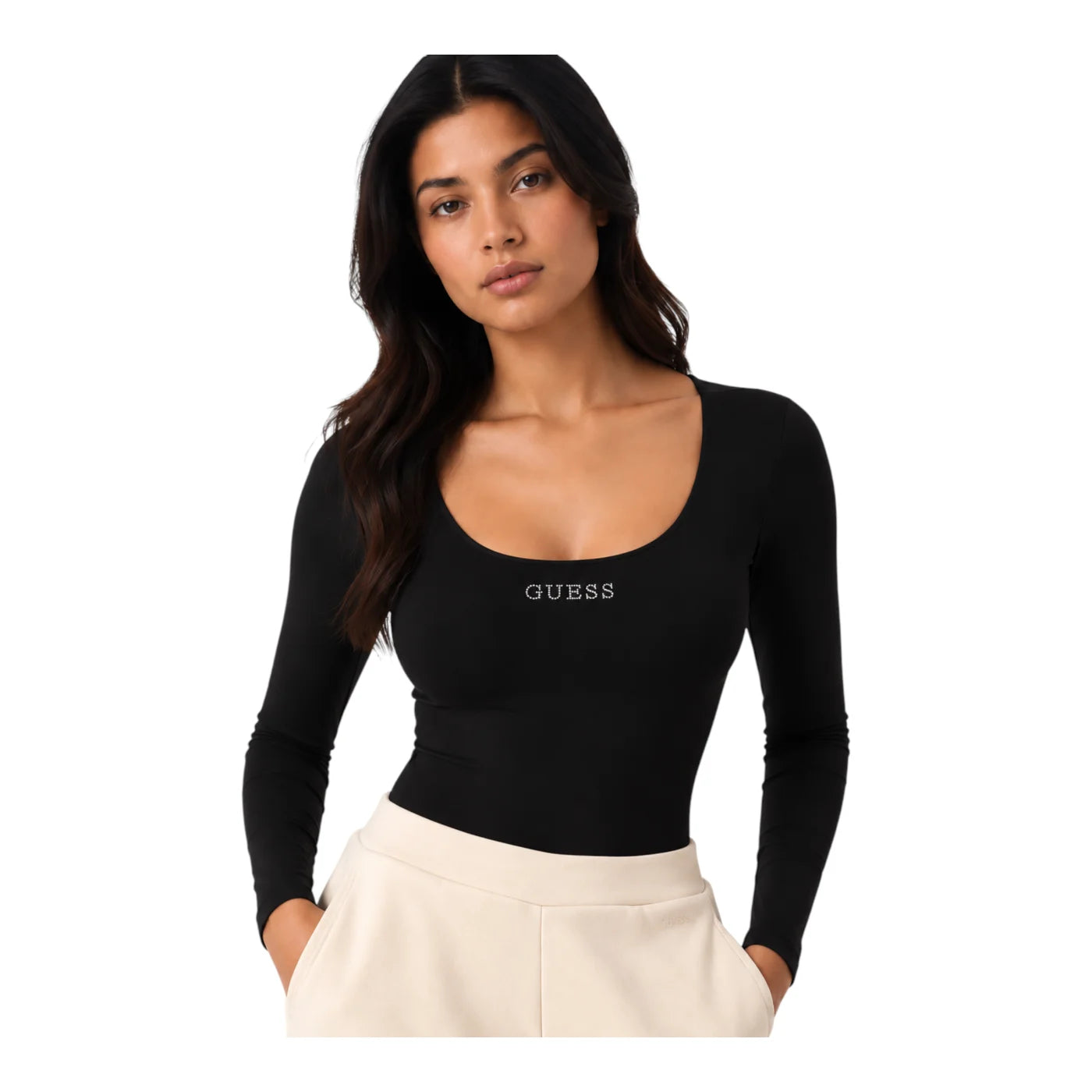 Body con logo a borchie donna nero guess
