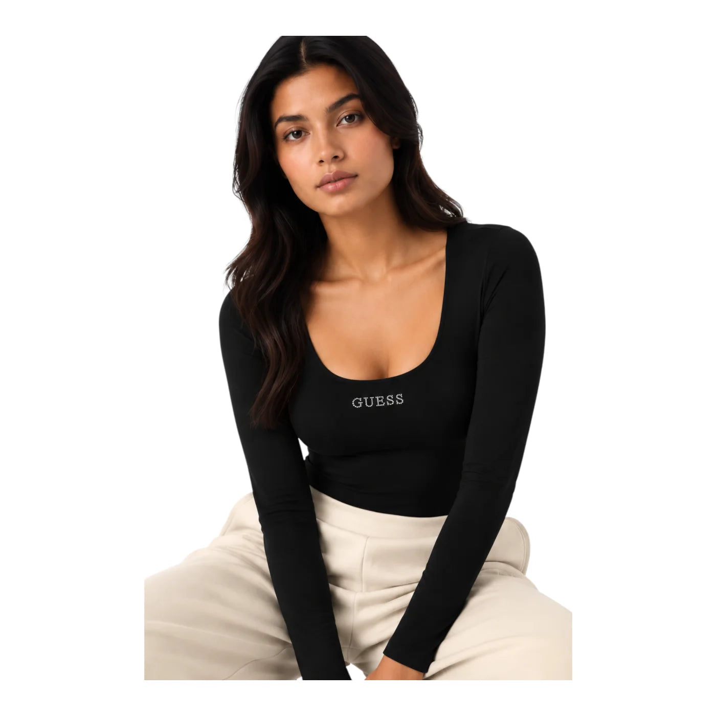 Body con logo a borchie donna nero guess