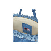 Borsa a spalla colette in canvas denim azzurro con bordi sfrangiati e etichetta visibile mc2 saint barth