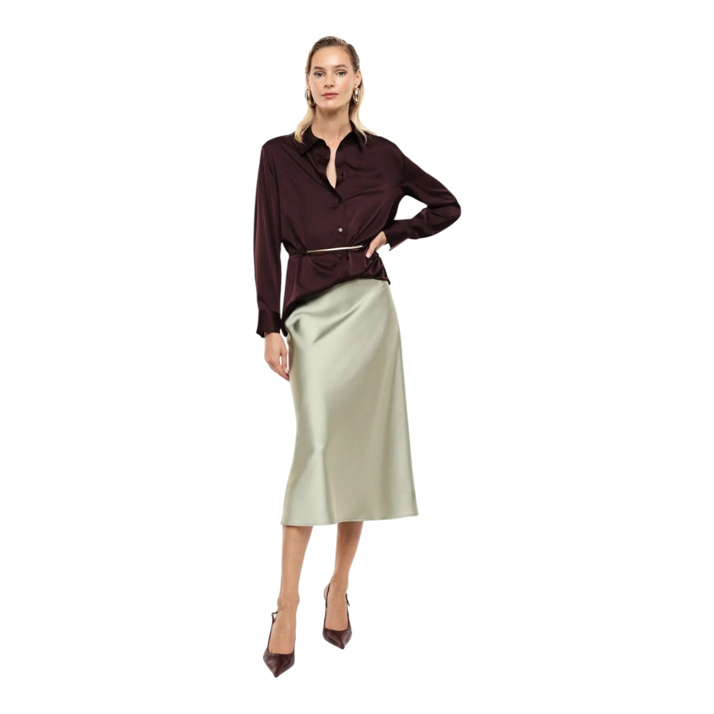 Camicia regular-fit con cintura decorativa donna bordeaux imperial - camicie