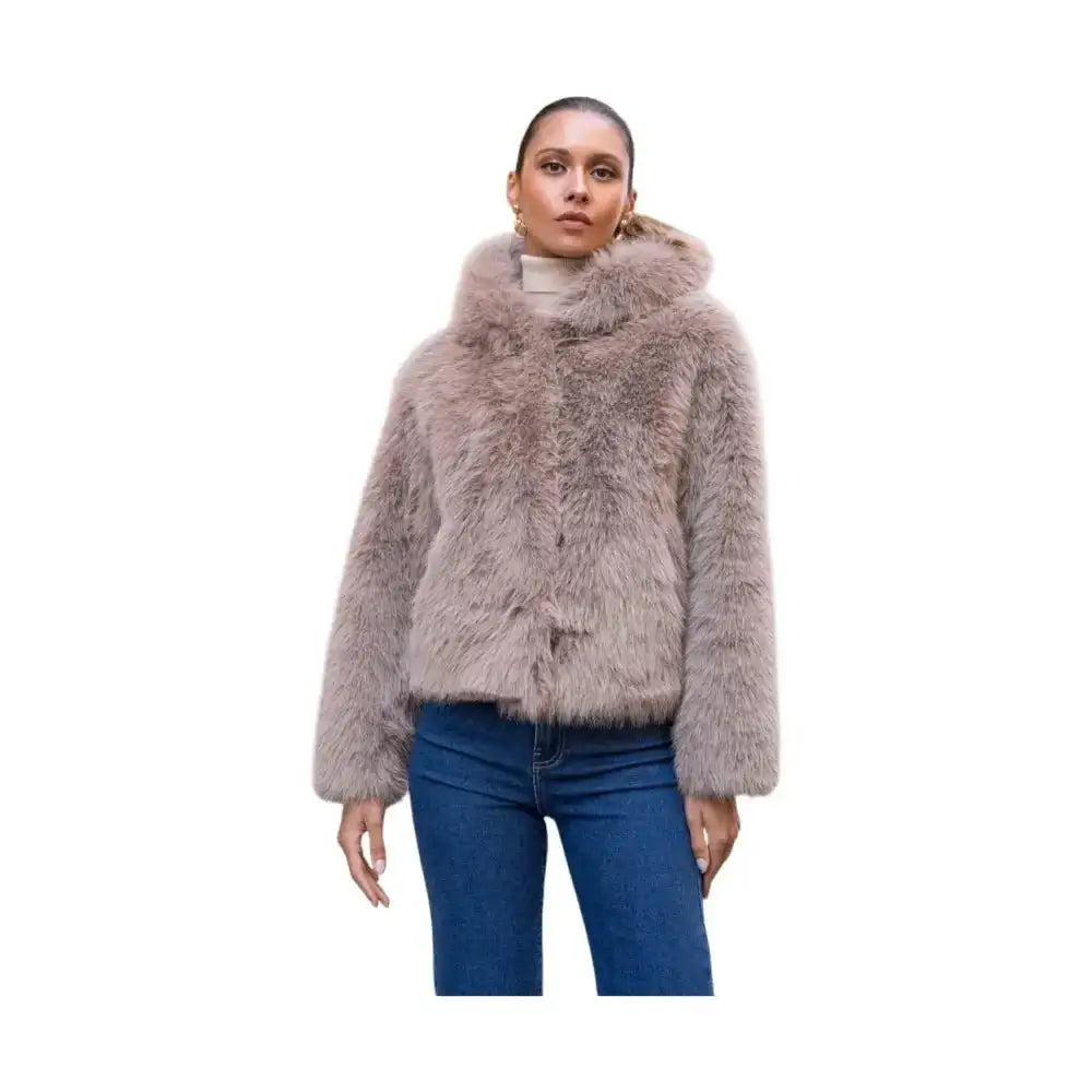 Cappotto corto in finta pelliccia a pelo lungo con cappuccio Donna Attentif Paris - Follower SRL