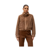 Cappotto corto in pelliccia sintetica a bande orizzontali Donna Attentif Paris Attentif Paris