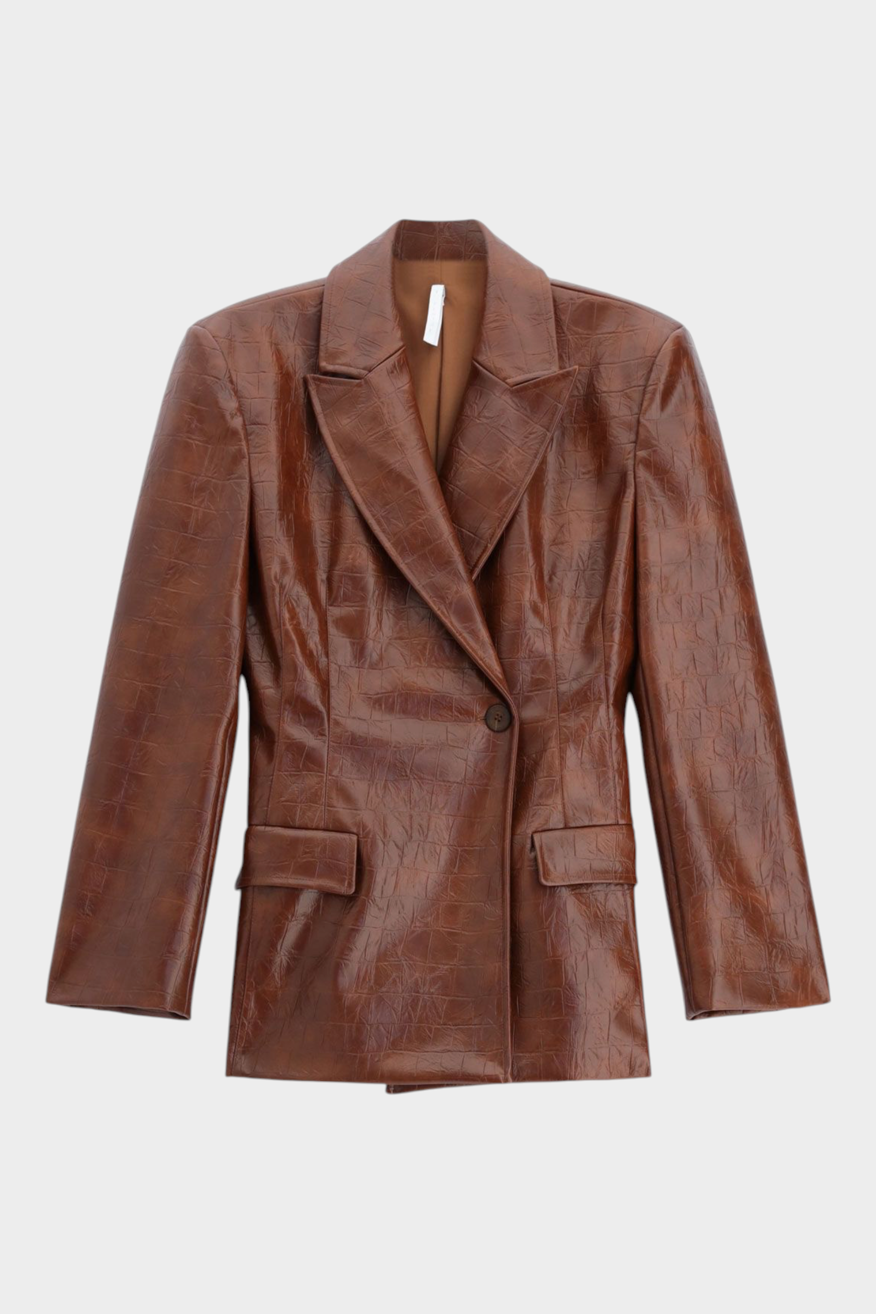 Blazer monopetto Follower SRL marrone in similpelle con stampa effetto coccodrillo e chiusura a un bottone