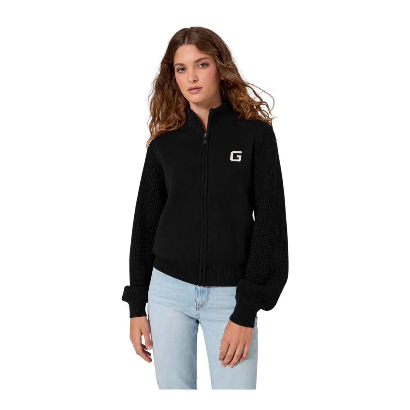 Felpa bomber full zip donna nero guess - felpe