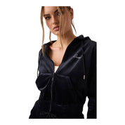 Felpa cappuccio full zip in ciniglia con strass donna nero guess - felpe