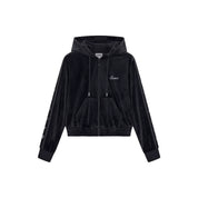 Felpa cappuccio full zip in ciniglia con strass donna nero guess - felpe