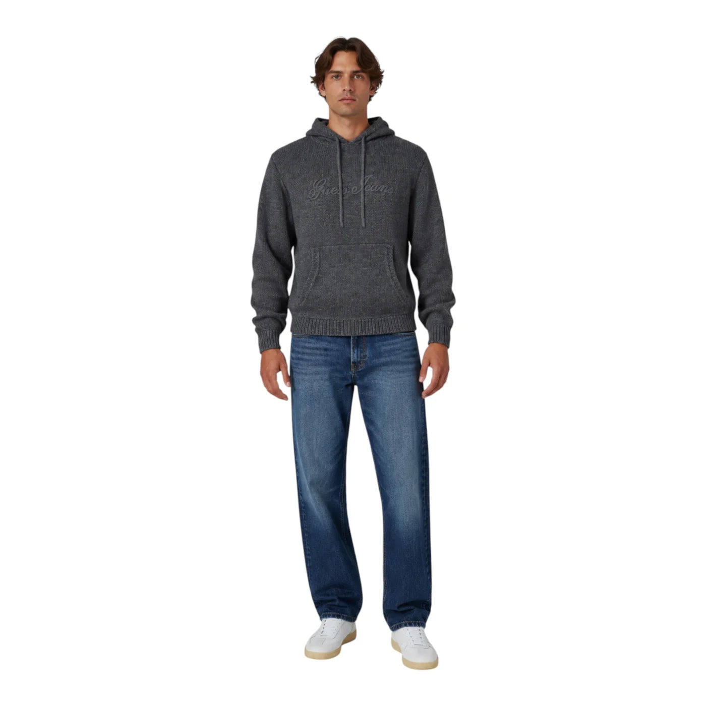 Felpa con cappuccio logo ricamato uomo grigio guess - felpe