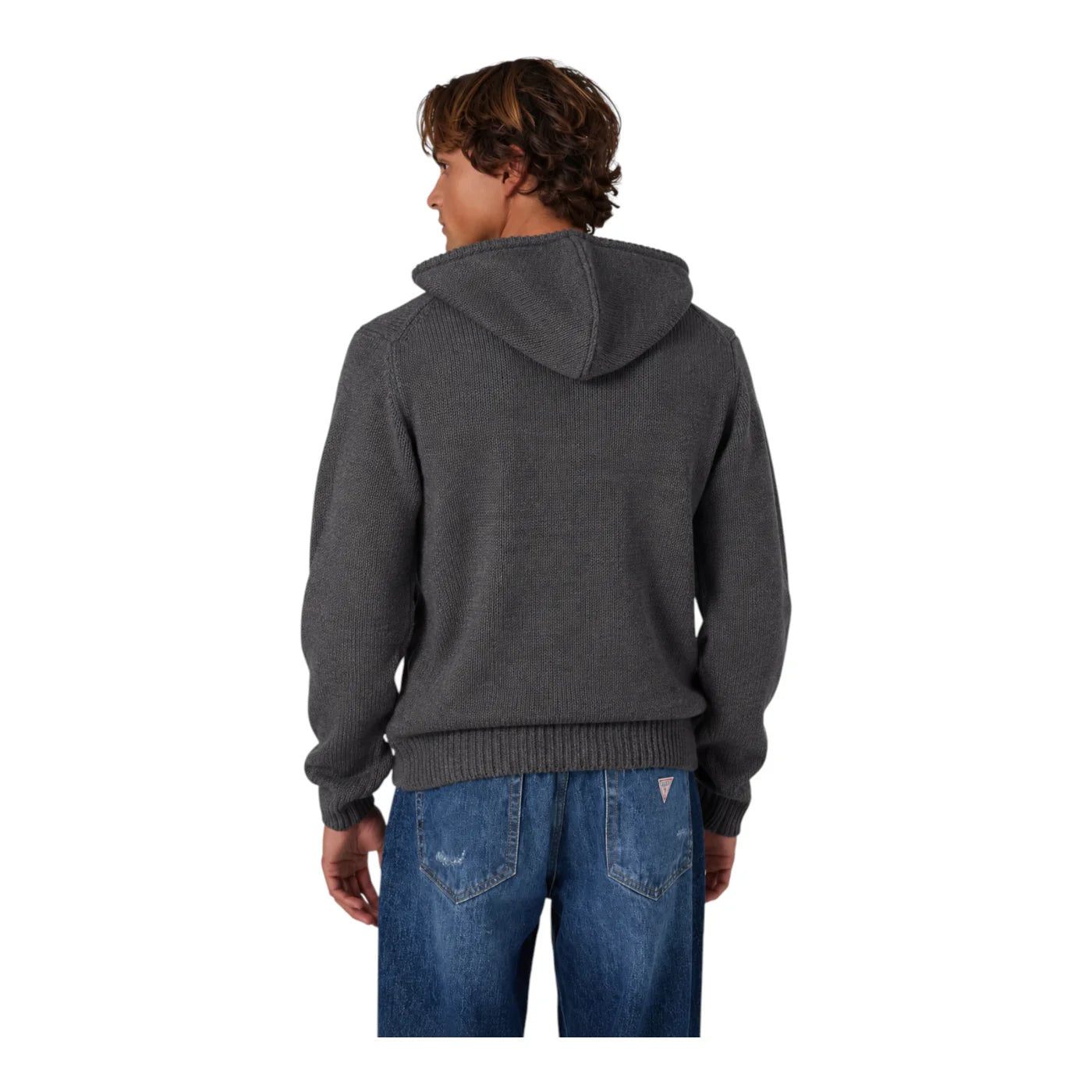Felpa con cappuccio logo ricamato uomo grigio guess - felpe
