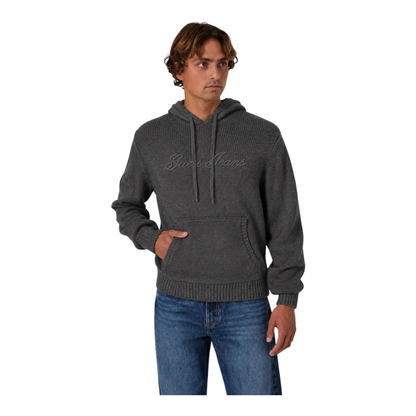 Felpa con cappuccio logo ricamato uomo grigio guess - felpe