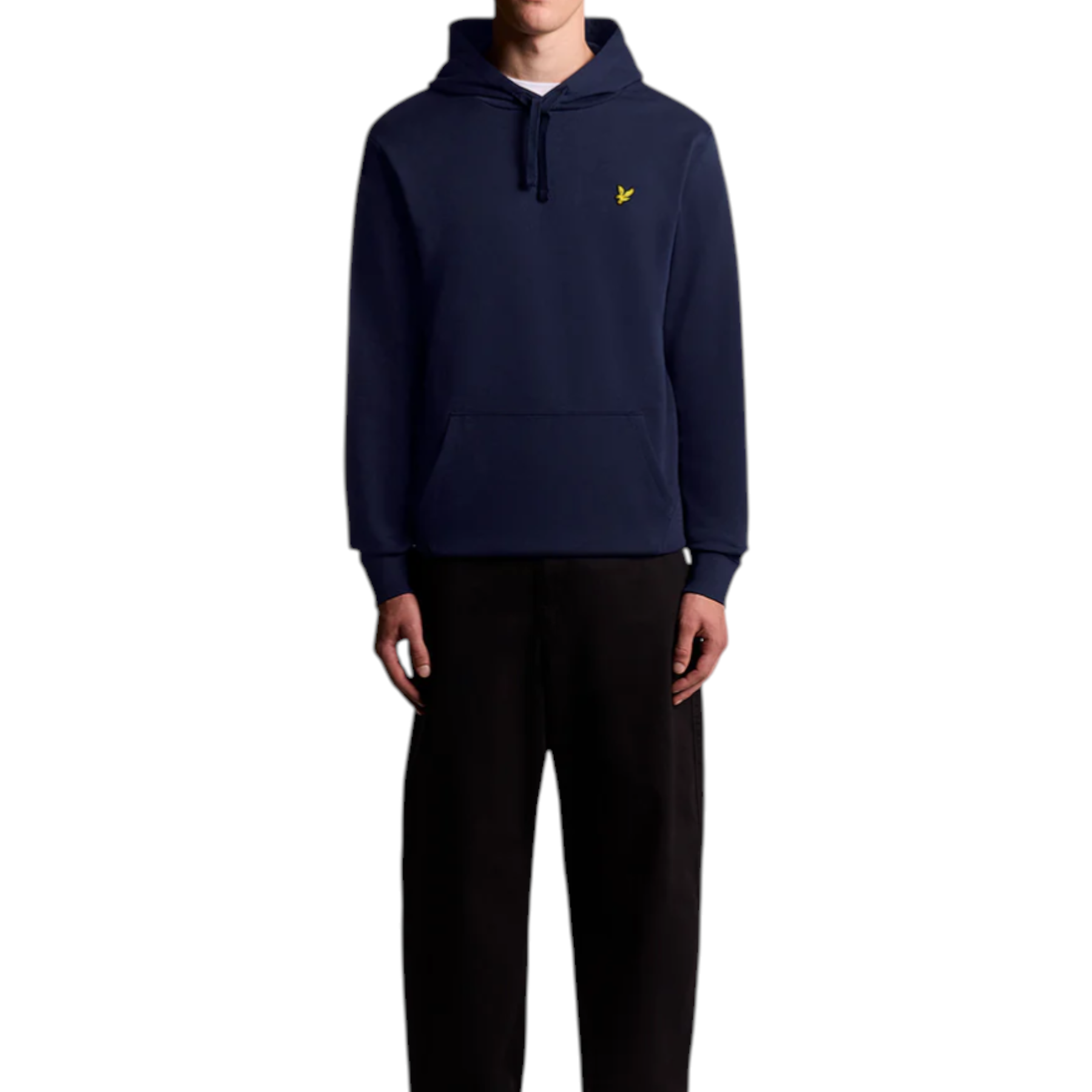 Felpa con cappuccio uomo blu navy in cotone con logo giallo lyle e scott sul petto sinistro