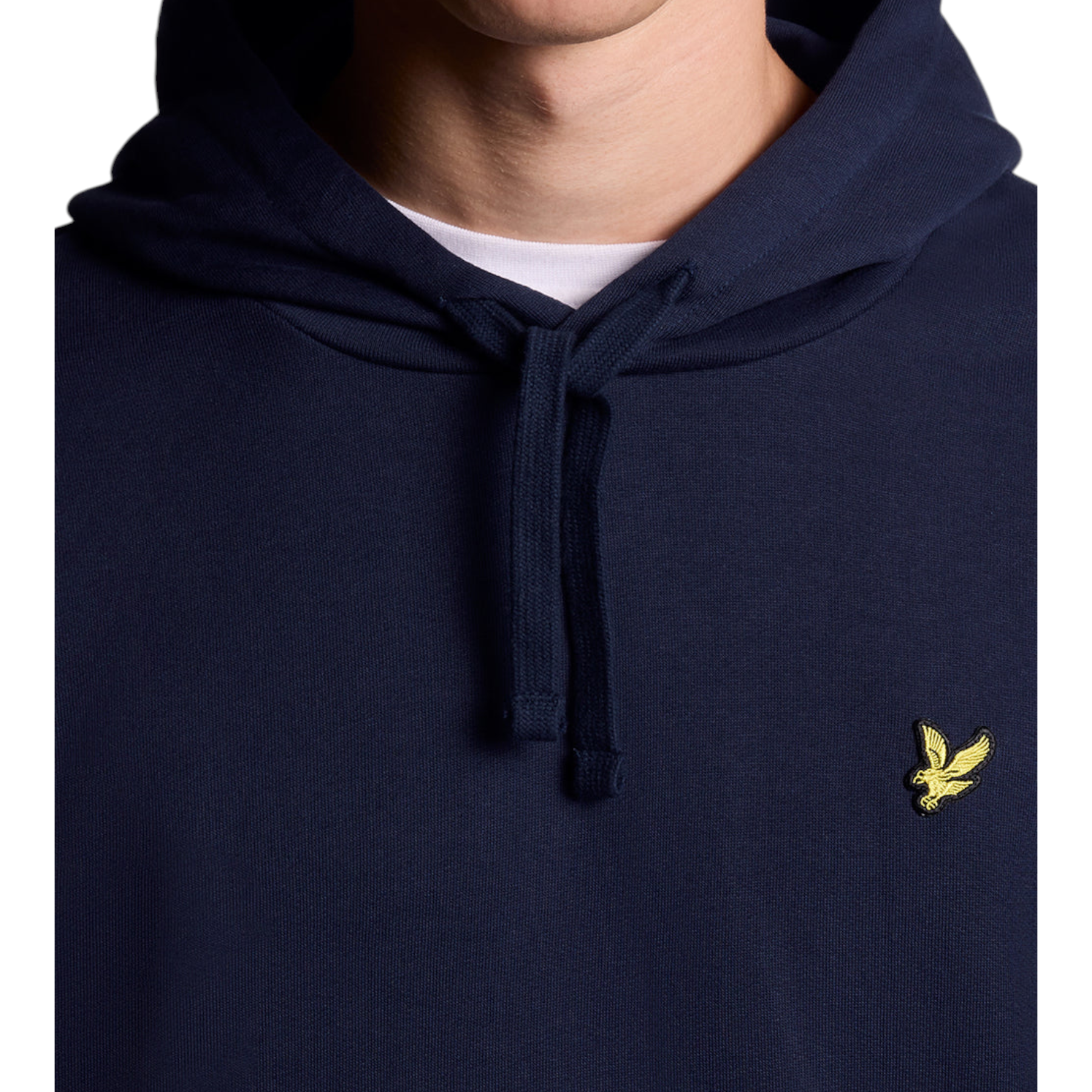 Felpa con cappuccio uomo blu navy lyle e scott con piccolo logo aquila ricamata oro sul petto